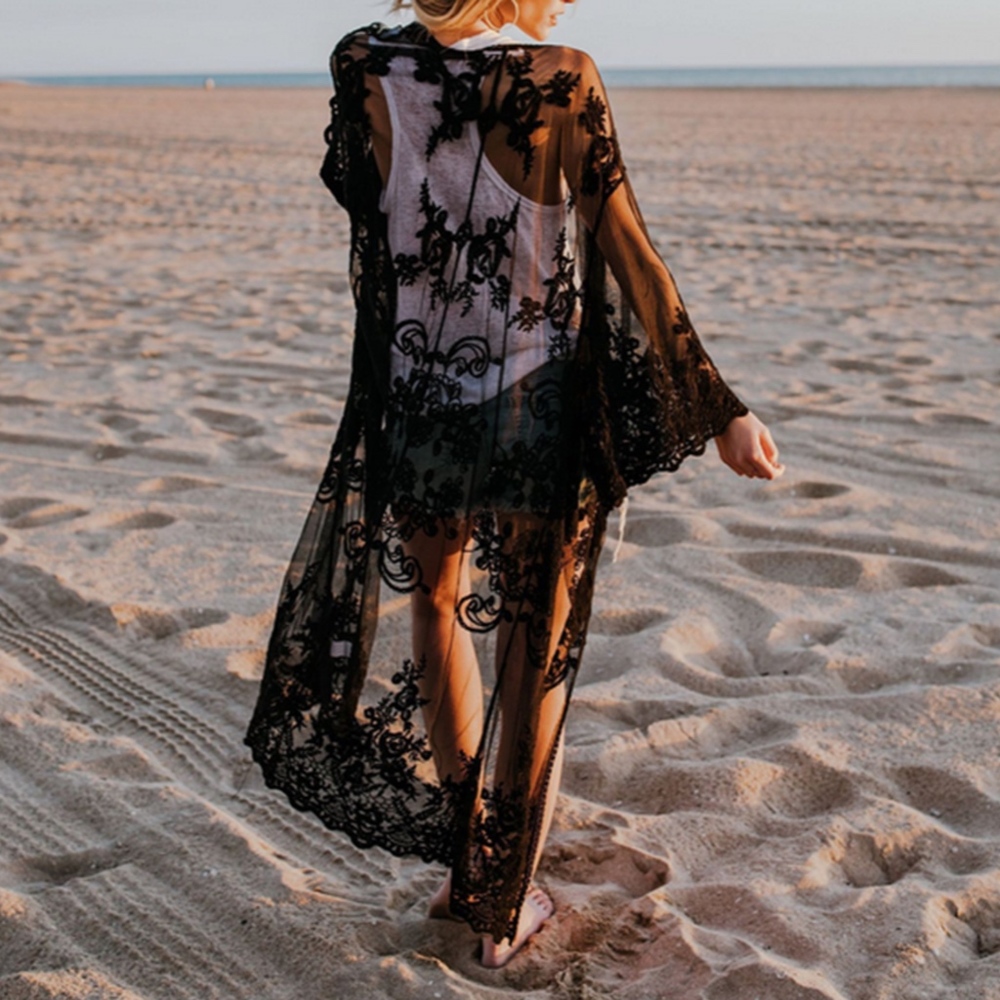 Boho Lace Embroidery Mesh Beach Coverup Cardigan - Picture 5 of 12